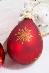 6ct Drop Glass Christmas Red & Red Velvet With Gold Snowflake