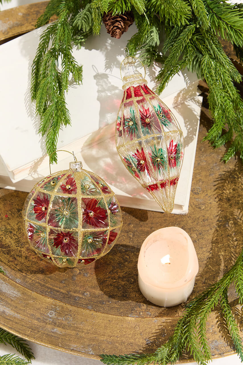 4–6 Inch Red/Green Faceted Glass Ball/Finial Ornament