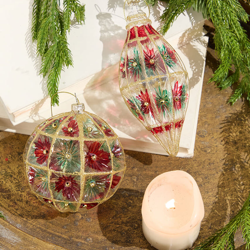 4"-6" Red/Green Faceted Glass Ball/Finial Ornament