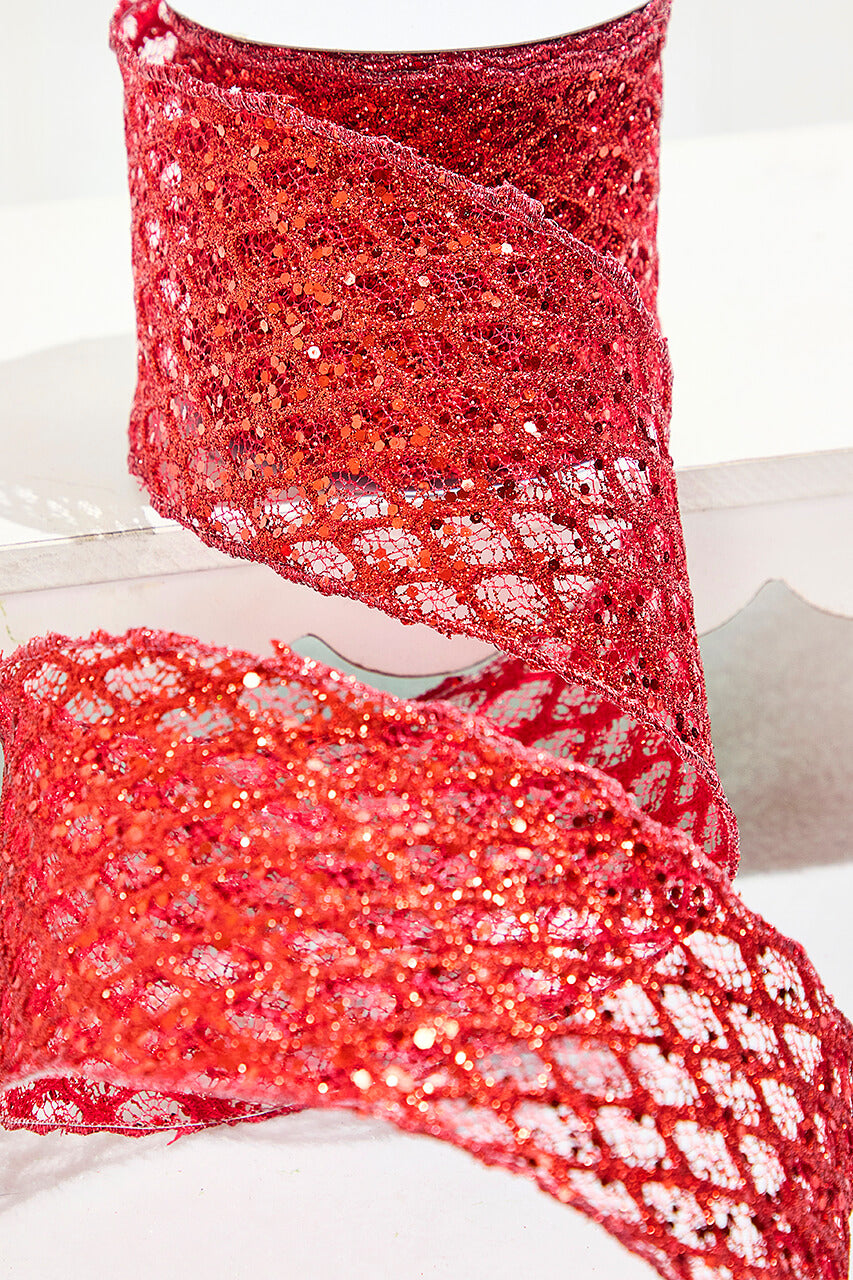 4" x 10 Yard Red Mesh Wired Ribbon