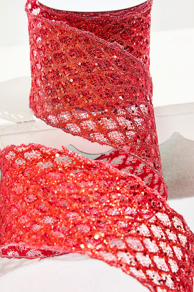 4" x 10 Yard Red Mesh Wired Ribbon