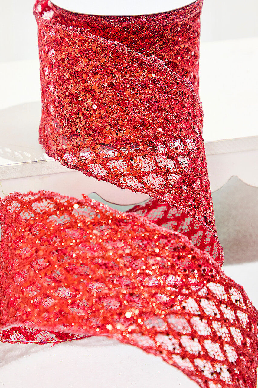 4 Inch x 10 Yard Red Mesh Wired Ribbon Christmas Craft Decor