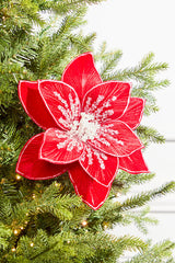 Glitter Red Poinsettia Stem 22 Inch Christmas Floral Decor
