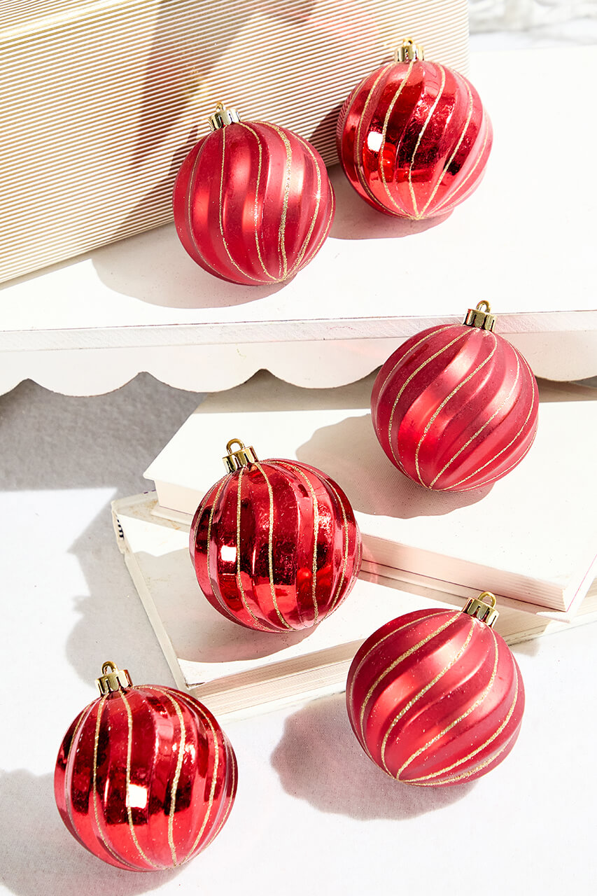 3" Red Shatterproof Boxed - Set of 6