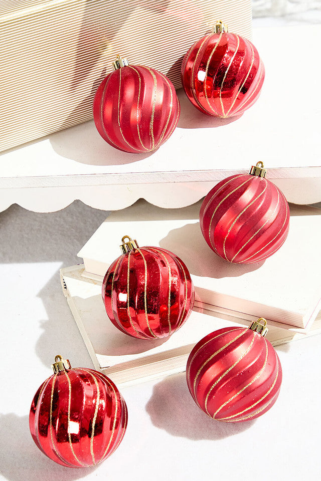 Red Shatterproof Ornaments Set of 6 3 Inch Christmas Decor