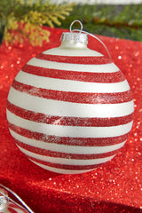 4" Red Zig Zag Glass Ball Ornament Christmas Decor