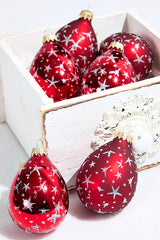 6ct Glass Drop Christmas Red & Red Velvet with Silver Stars