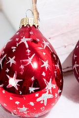 6ct Glass Drop Christmas Red & Red Velvet with Silver Stars