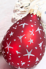 6ct Red Velvet Silver Star Drop Ornament Set