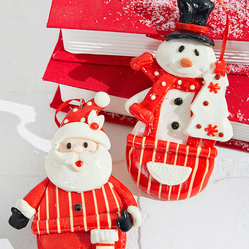 4.5 Inch Resin Holiday Santa / Snowman Ornament