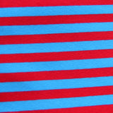 Cotton Lycra Stripe Knit Fabric Turquoise Blue and Red 3/8"