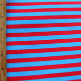 Cotton Lycra Stripe Knit Fabric Turquoise Blue and Red 3/8"