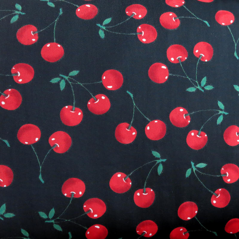 Swim Knit Nylon Spandex Red Cherries on Black