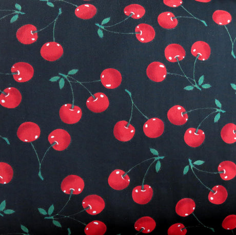 Swim Knit Nylon Spandex Red Cherries on Black