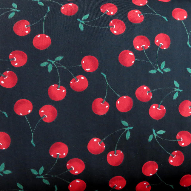 Swim Knit Nylon Spandex Red Cherries on Black