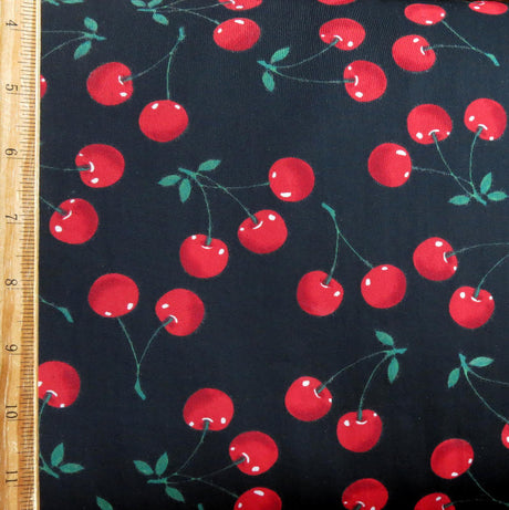 Swim Knit Nylon Spandex Red Cherries on Black