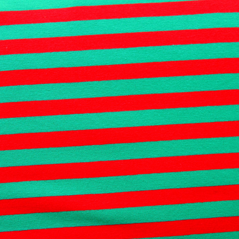Cotton Lycra Knit Fabric Red and Green 3/8" Stripe