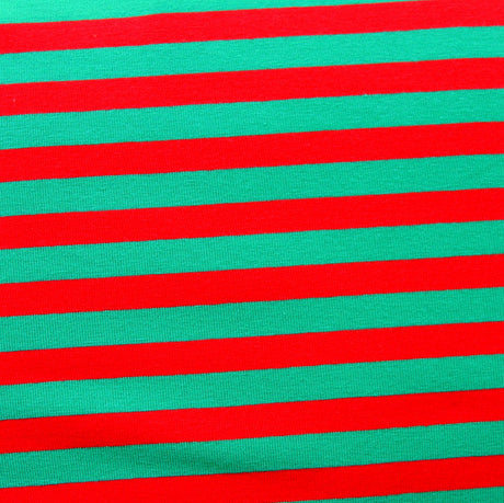 Cotton Lycra Knit Fabric Red and Green 3/8" Stripe