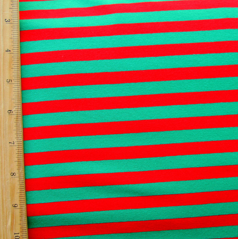 Cotton Lycra Knit Fabric Red and Green 3/8" Stripe