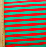 Cotton Lycra Red and Green 3/8" Stripe Knit Fabric