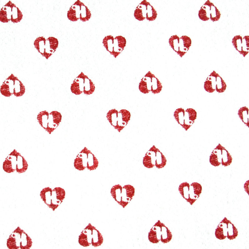 Cotton Fleece Red Mini HJ Hearts on White