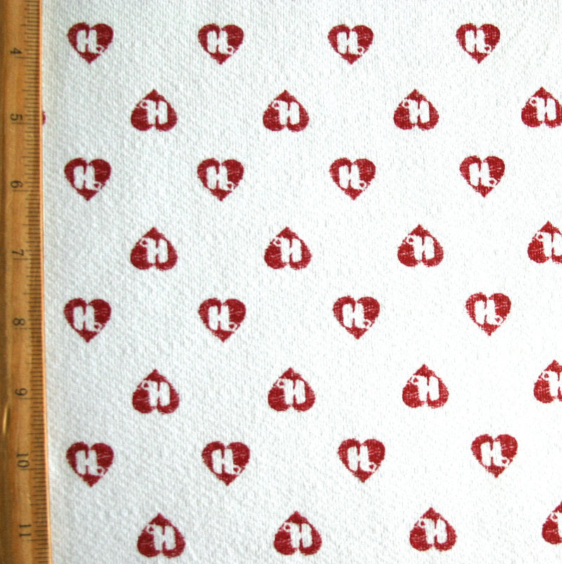 Cotton Fleece Red Mini HJ Hearts on White