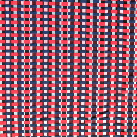 Stretch Woven Red/Navy Checkers Fabric
