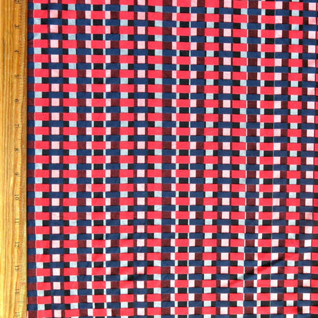 Stretch Woven Red/Navy Checkers Fabric