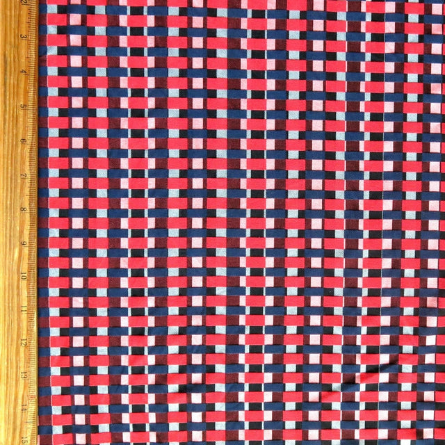 Stretch Woven Red/Navy Checkers Fabric