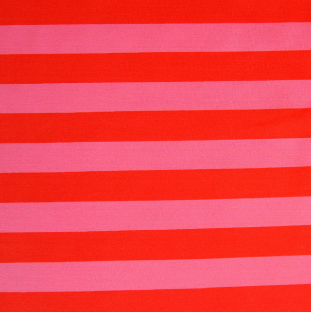 Swim Knit Nylon Lycra Red and Pink Stripe