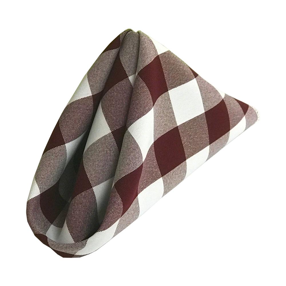 (12 / Pack) White Burgundy 18″ Checkered Polyester Napkin