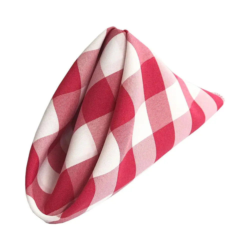 (12 / Pack) White Fuchsia 18″ Checkered Polyester Napkin