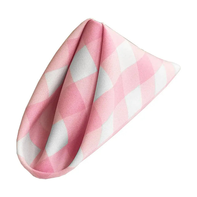 (12 / Pack) White Pink 18″ Checkered Polyester Napkin
