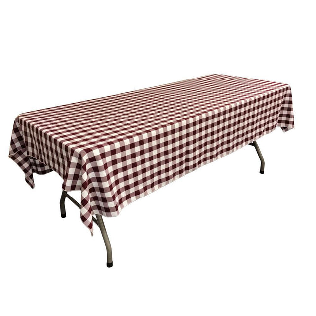 White Burgundy Gingham Checkered Polyester Rectangular Tablecloth 90″ x 156″