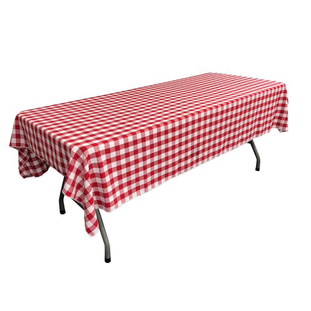 White Red Checkered Polyester Rectangular Tablecloth 60″ x 126″