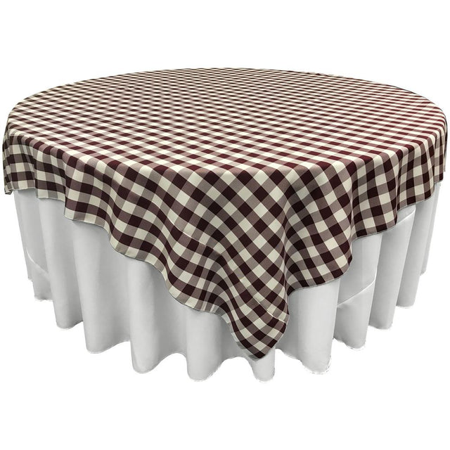 White Burgundy Checkered Square Overlay Tablecloth Polyester 60″ x 60″