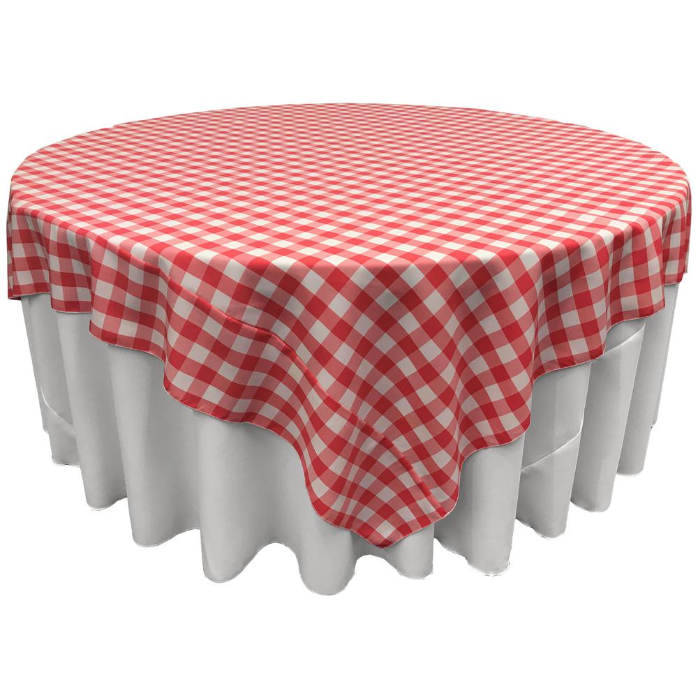 White Red Checkered Square Overlay Tablecloth Polyester 72″ x 72″