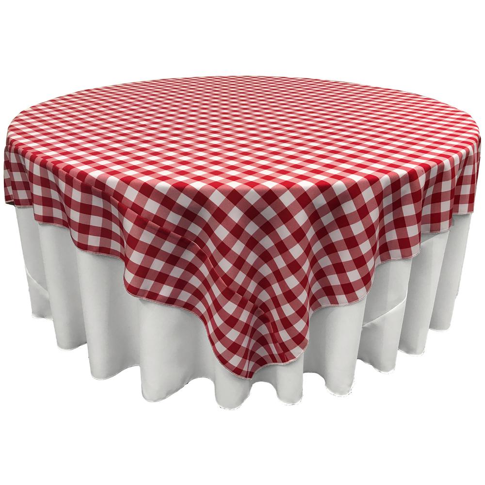 Red White Checkered Square Overlay Tablecloth Polyester 60″ x 60″