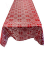 Red/Silver Rectangular Metallic Cross Brocade Jacquard Satin Fabric - Red/Silver Metallic Cross Pattern, Rectangular, Tablecloth Overlay (60 Inches X 72 Inches)