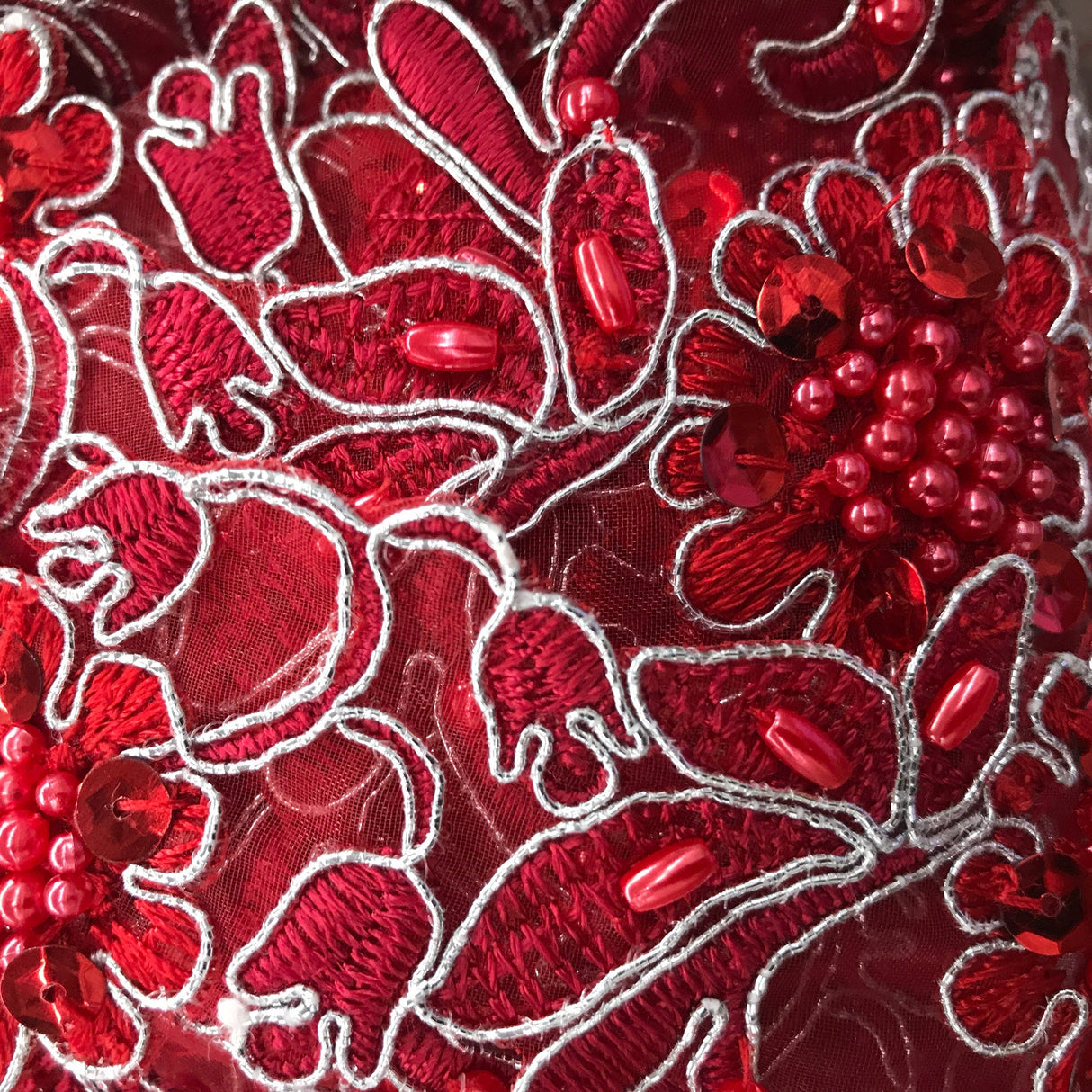 Beaded Corded Lace Trimming Embroidered On 100 Percent Polyester Organza Fabric - 2" Width, 21 Colors (1 Yard)