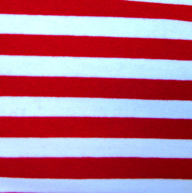 Cotton Lycra Jersey Knit Red and White Stripes 24" Remnant