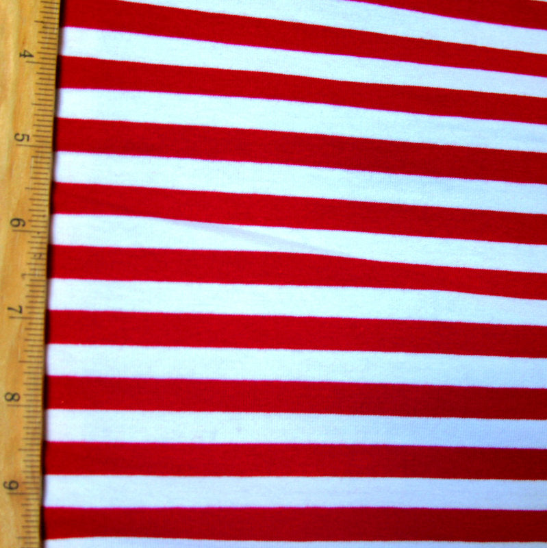 Cotton Lycra Jersey Knit Red and White Stripes