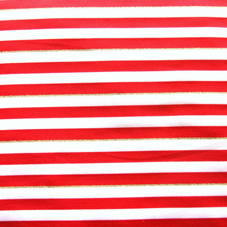 Nylon Lycra Swim Knit Red and White 1/4" Stripes with Gold Accent