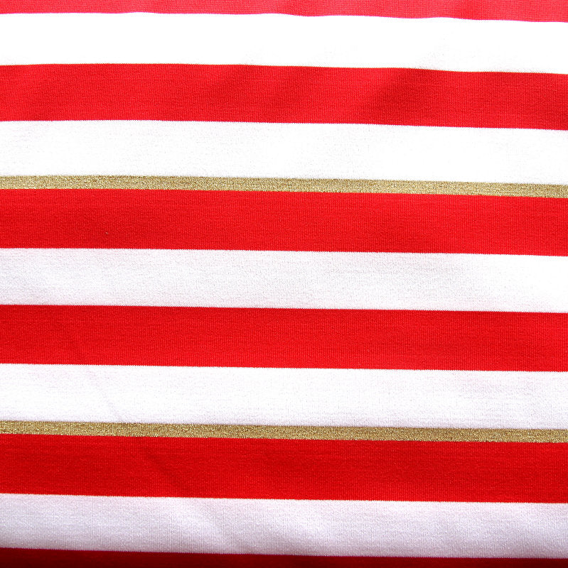 Swim Knit Nylon Lycra Red White Gold Stripes 6/8"