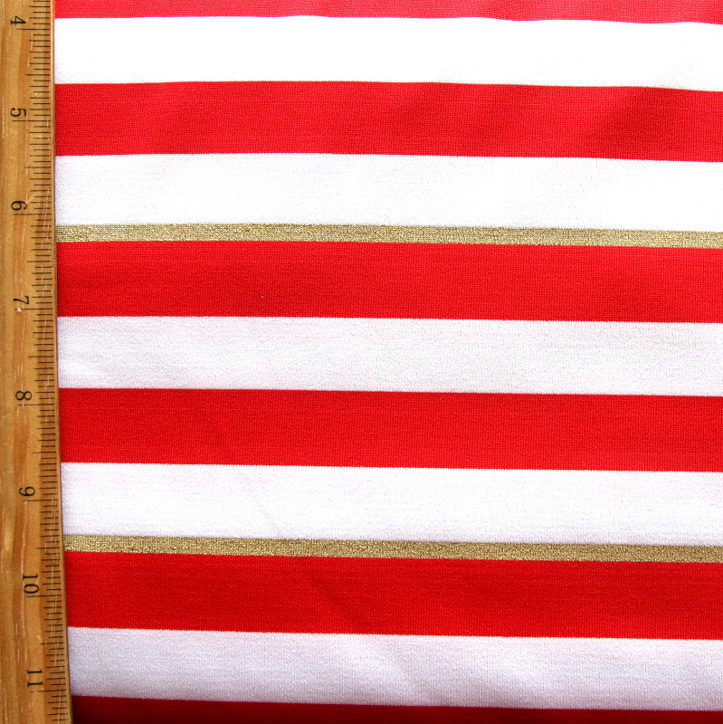Swim Knit Nylon Lycra Red White Gold Stripes 6/8"