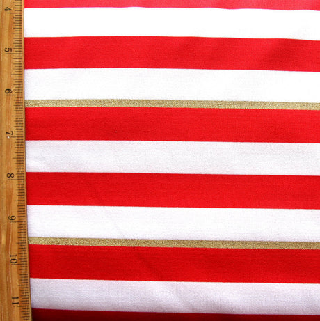 Swim Knit Nylon Lycra Red White Gold Stripes 6/8"