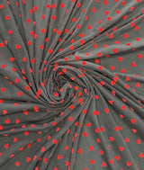Red Flocked Hearts Power Mesh Fabric - Red Hearts, Black Mesh, 58" Width (1 Yard)