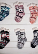 Snowflake Sparkle Deer Thermal Slipper Socks with Non-Slip Grippers