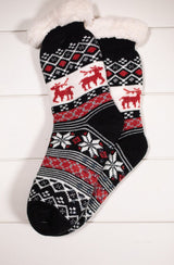 Snowflake Sparkle Deer Thermal Slipper Socks with Non-Slip Grippers