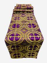 Religious Brocade Runner Tablecloth Brocade Fabric - Ecclesiastical Jacquard, Cross Motif, 14" Wide x 60" Long (1 Yard)